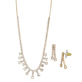You're Invited Gold Tone Simulated Crystal Necklace & Earrings Set