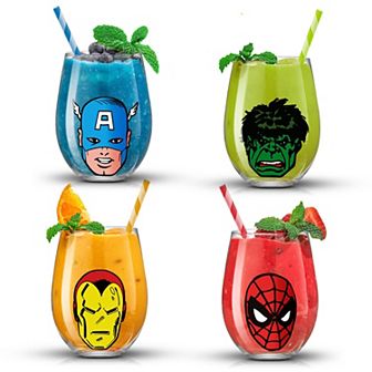 JoyJolt Marvel Heroes 4 pc Stemless Drinking Glasses
