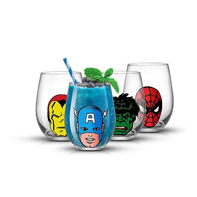 JoyJolt Marvel Heroes 4-Piece Stemless Drinking Glasses