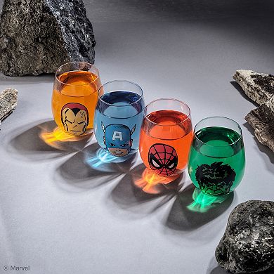 JoyJolt Marvel Heroes 4-Piece Stemless Drinking Glasses