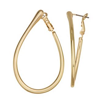 Nine West Gold Tone Teardrop Hoop Earrings