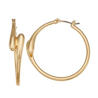 Nine West Gold Tone Overlap Click-It Hoop Earrings