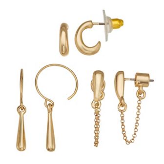 Nine West Gold Tone Teardrop 3-Pair Earring Set