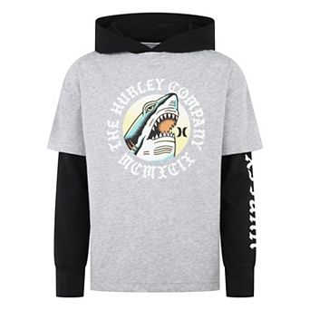 Boys 8-20 Hurley Twofer Oversized Graphic Long Sleeve Pullover Hoodie
