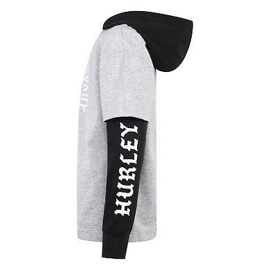 Boys 8-20 Hurley Twofer Oversized Graphic Long Sleeve Pullover Hoodie