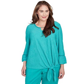 Plus Size Alfred Dunner Solid Tie Front Bell Sleeve Top