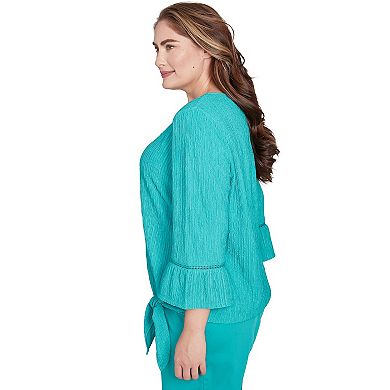 Plus Size Alfred Dunner Solid Tie Front Bell Sleeve Top