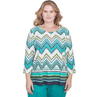 Plus Size Alfred Dunner Pleated Neckline Chevron Top