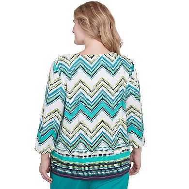 Plus Size Alfred Dunner Pleated Neckline Chevron Top