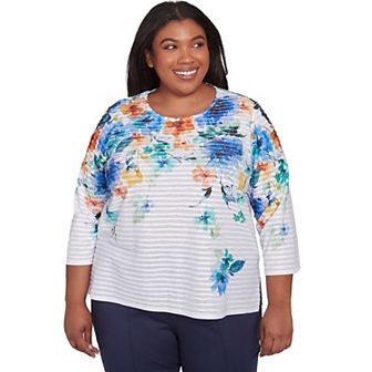 Plus Size Alfred Dunner Textured Floral Neckline Top