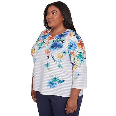 Plus Size Alfred Dunner Textured Floral Neckline Top