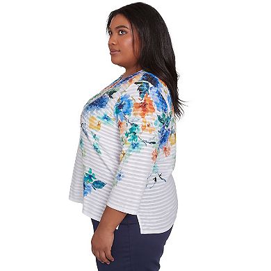Plus Size Alfred Dunner Textured Floral Neckline Top