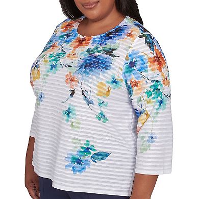 Plus Size Alfred Dunner Textured Floral Neckline Top