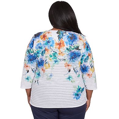 Plus Size Alfred Dunner Textured Floral Neckline Top
