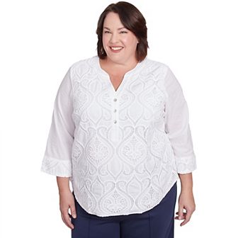 Plus Size Alfred Dunner Lace Scroll Henley Top