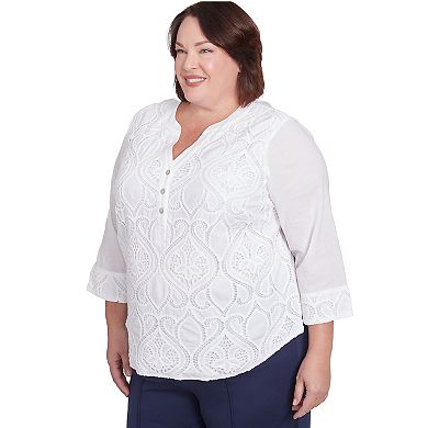 Plus Size Alfred Dunner Lace Scroll Henley Top