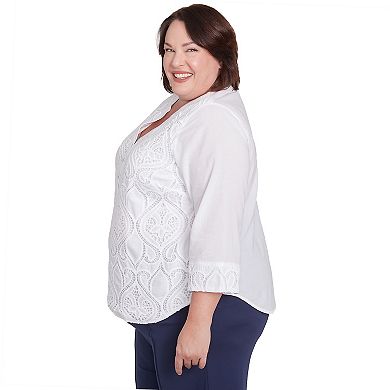 Plus Size Alfred Dunner Lace Scroll Henley Top