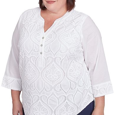 Plus Size Alfred Dunner Lace Scroll Henley Top