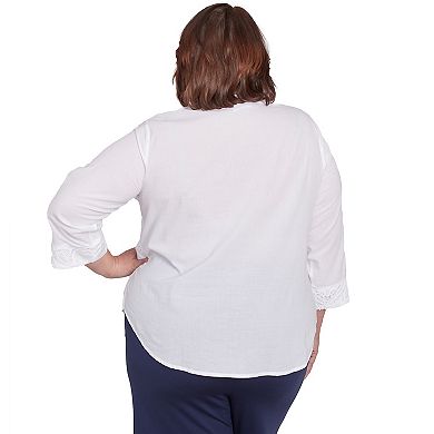 Plus Size Alfred Dunner Lace Scroll Henley Top