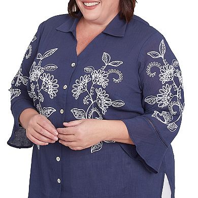Plus Size Alfred Dunner Embroidered Marine Button Front Top