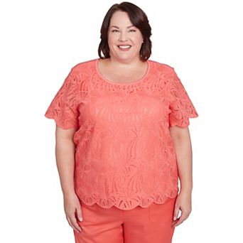 Plus Size Alfred Dunner Lace Trimmed Textured Tee