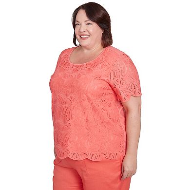 Plus Size Alfred Dunner Lace Trimmed Textured Tee
