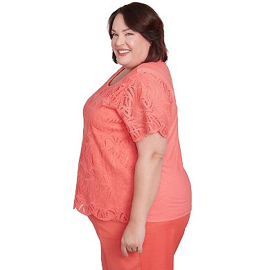 Plus Size Alfred Dunner Lace Trimmed Textured Tee