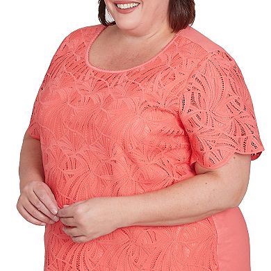 Plus Size Alfred Dunner Lace Trimmed Textured Tee