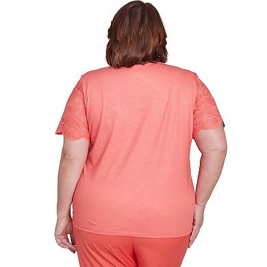 Plus Size Alfred Dunner Lace Trimmed Textured Tee
