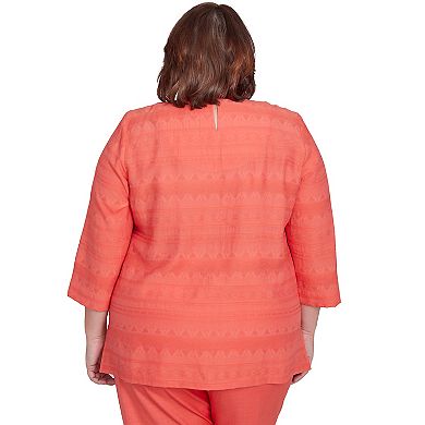 Plus Size Alfred Dunner Solid Textured Lace Trim Shirt