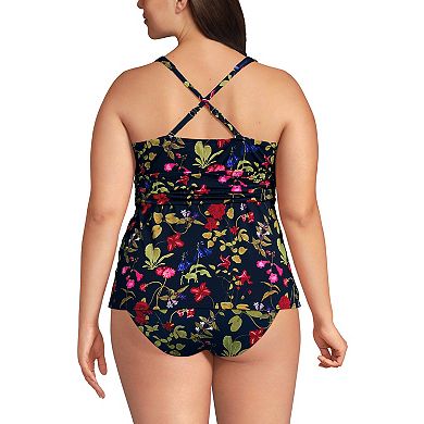 Plus Size Lands' End V-Neck Plunge X Back Tankini Swim Top