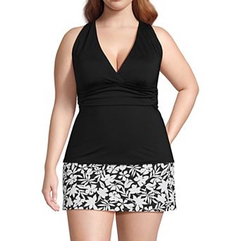 Plus Size Lands' End V-Neck Plunge X Back Tankini Swim Top