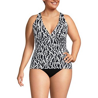 Plus Size Lands' End V-Neck Plunge X Back Tankini Swim Top