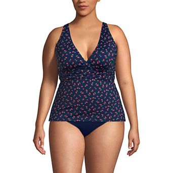 Plus Size Lands' End V-Neck Plunge X Back Tankini Swim Top