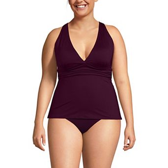 Plus Size Lands' End V-Neck Plunge X Back Tankini Swim Top