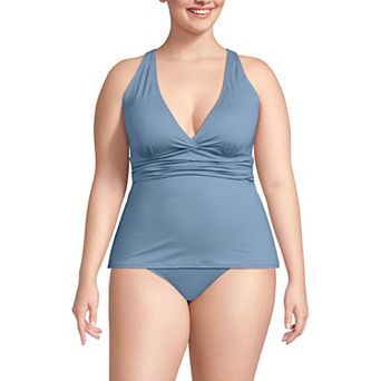 Plus Size Lands' End V-Neck Plunge X Back Tankini Swim Top
