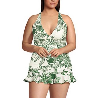 Plus Size Lands' End V-Neck Plunge X Back Tankini Swim Top