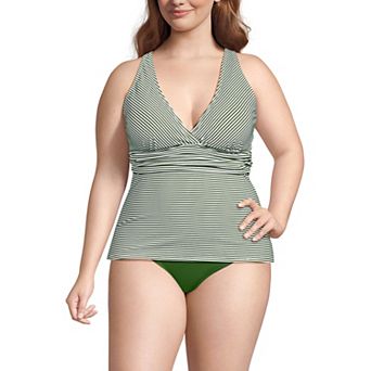 Plus Size Lands' End V-Neck Plunge X Back Tankini Swim Top