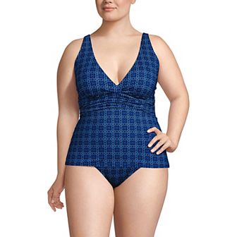 Plus Size Lands' End V-Neck Plunge X Back Tankini Swim Top