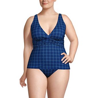 Plus Size Lands' End V-Neck Plunge X Back Tankini Swim Top