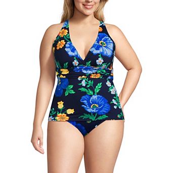 Plus Size Lands' End V-Neck Plunge X Back Tankini Swim Top