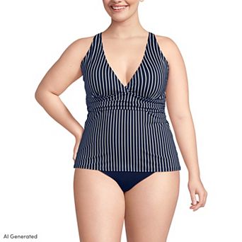 Plus Size Lands' End V-Neck Plunge X Back Tankini Swim Top