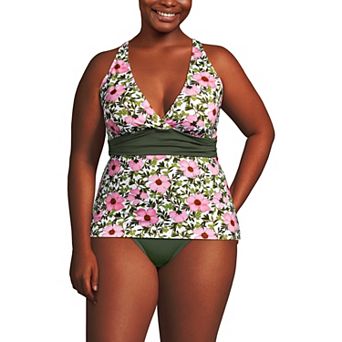 Plus Size Lands' End V-Neck Plunge X Back Tankini Swim Top