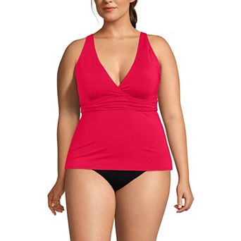 Plus Size Lands' End V-Neck Plunge X Back Tankini Swim Top