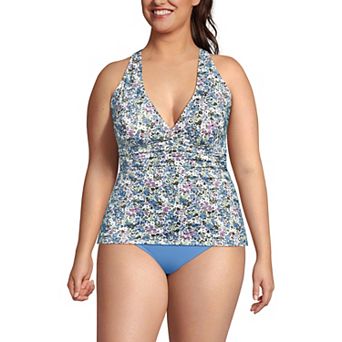 Plus Size Lands' End V-Neck Plunge X Back Tankini Swim Top
