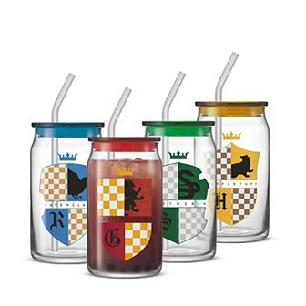 JoyJolt Harry Potter 4 pc House Crests Tumbler Glasses with Lids