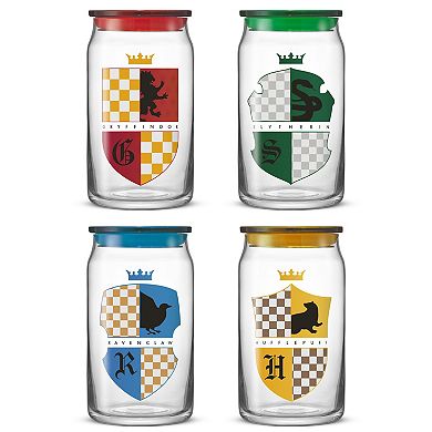 JoyJolt Harry Potter 4-Piece House Crests Tumbler Glasses with Lids