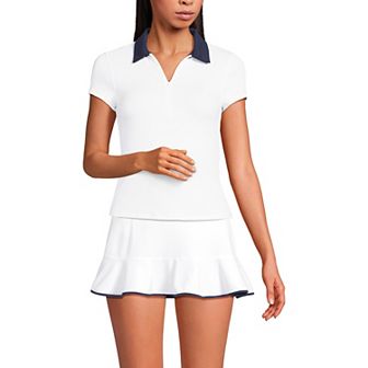 Women's Lands' End Long Pique Johnny Collar UPF 50 Rash Guard