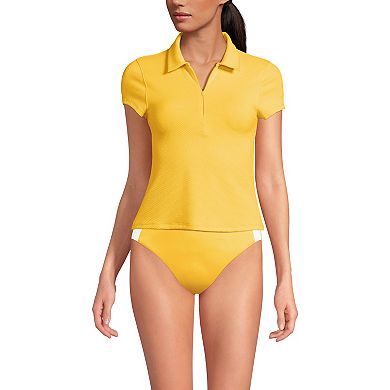 Women's Lands' End Short Sleeve Pique Johnny Collar UPF 50 Rashguard