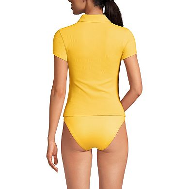 Women's Lands' End Short Sleeve Pique Johnny Collar UPF 50 Rashguard
